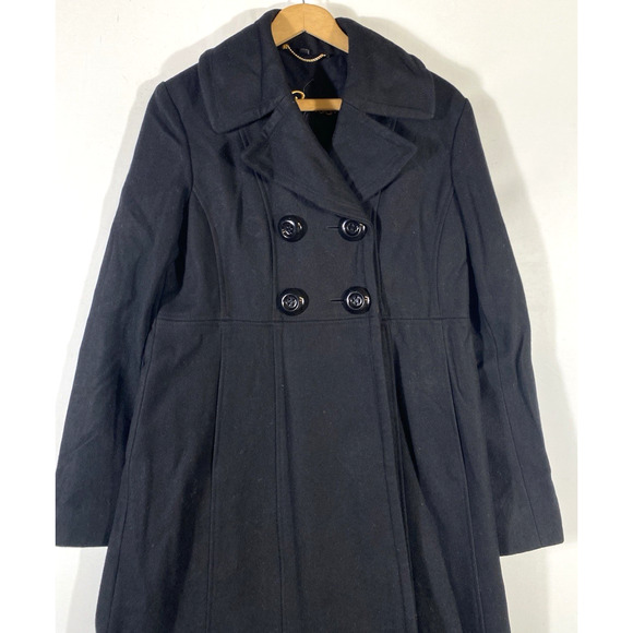 Guess Wool Overcoat Coat Jacket Size M Womens Black Babydoll Button Y2K Preppy - Picture 2 of 9